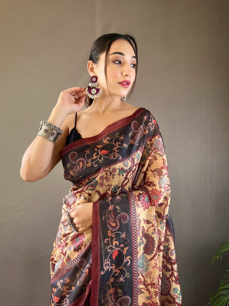 Kalamkari Print Saree with Unstitched Blouse
