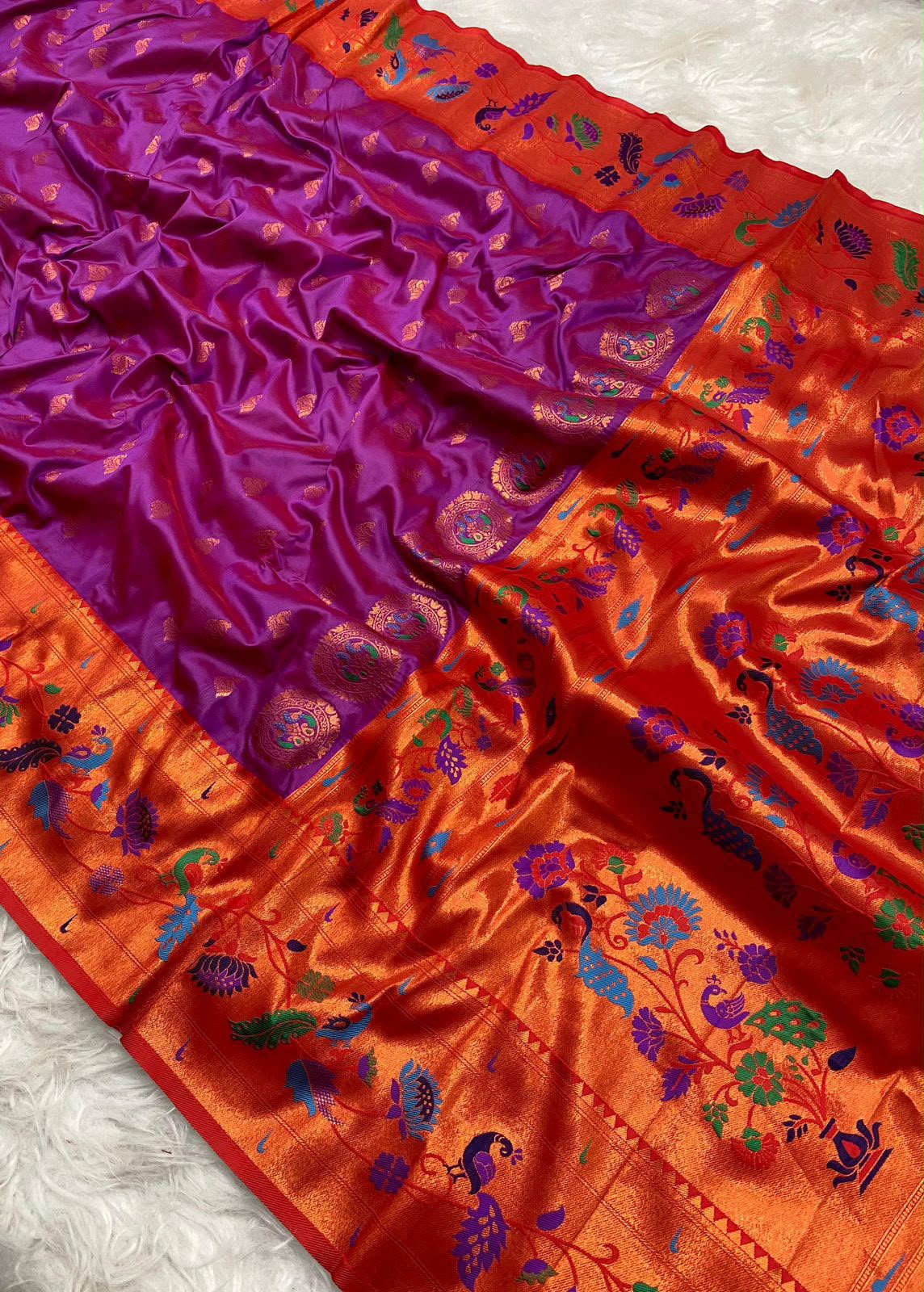 Peacock Meenakari Work Paithani Saree with Unstitched Blouse