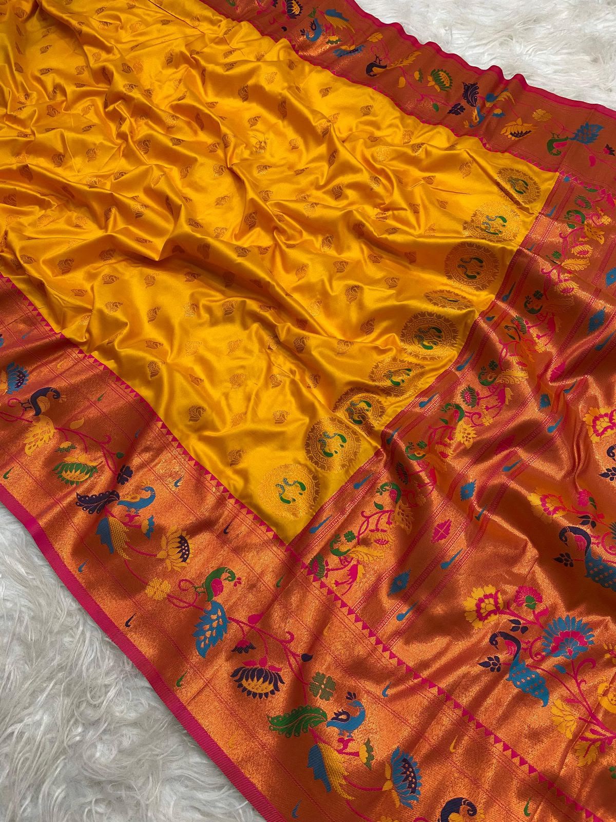 Peacock Meenakari Work Paithani Saree with Unstitched Blouse