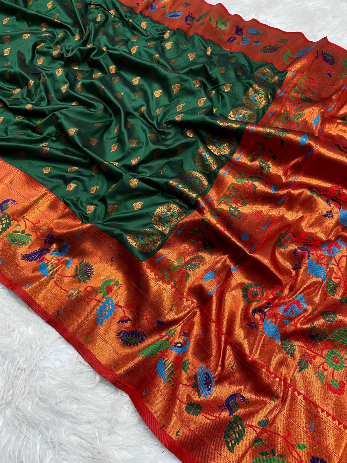 Peacock Meenakari Work Paithani Saree with Unstitched Blouse