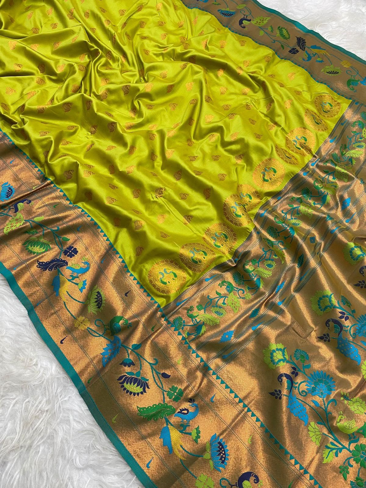 Peacock Meenakari Work Paithani Saree with Unstitched Blouse
