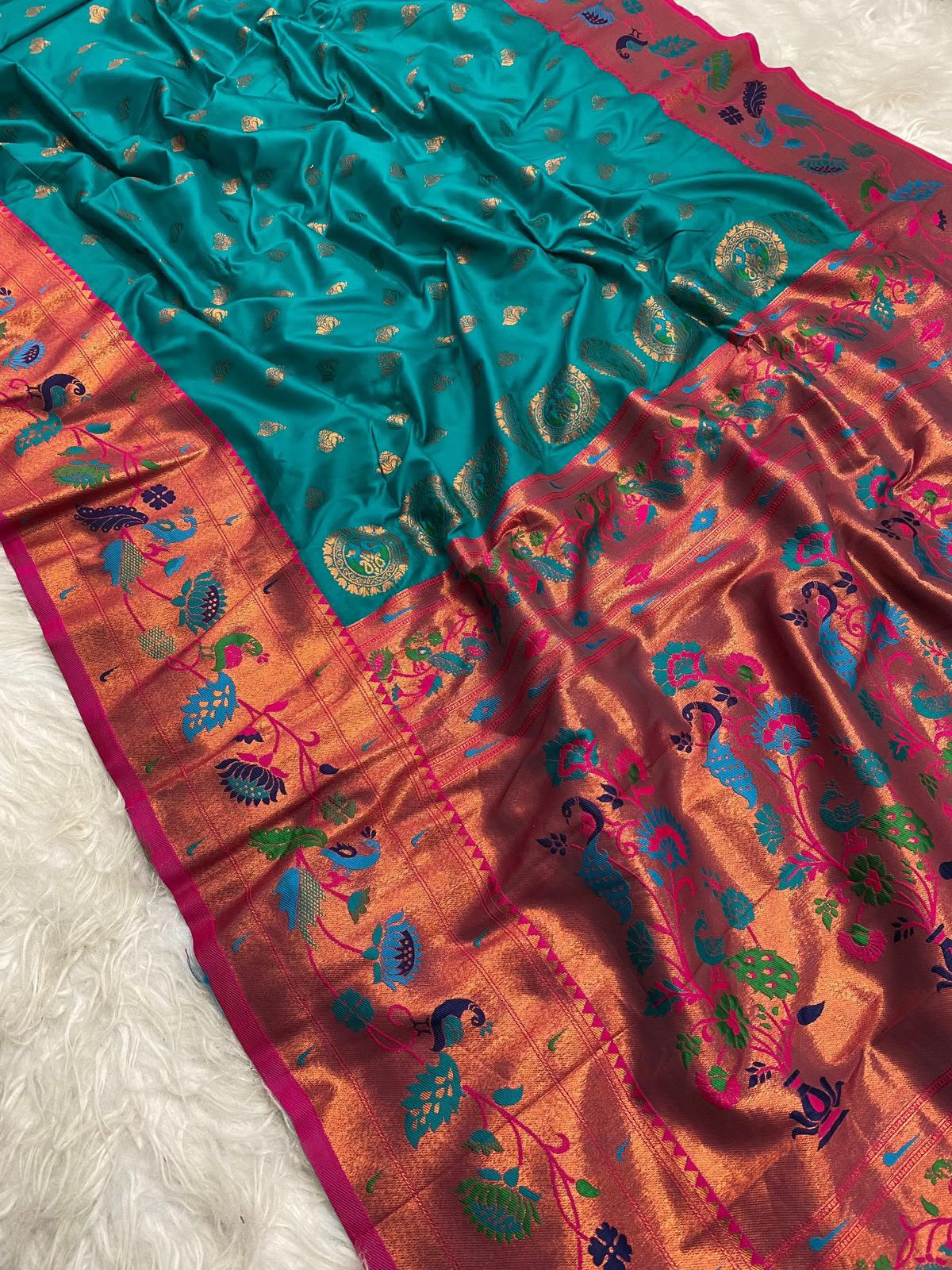 Peacock Meenakari Work Paithani Saree with Unstitched Blouse