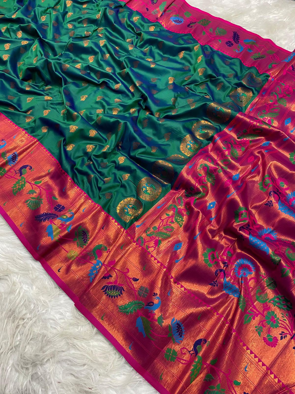 Peacock Meenakari Work Paithani Saree with Unstitched Blouse
