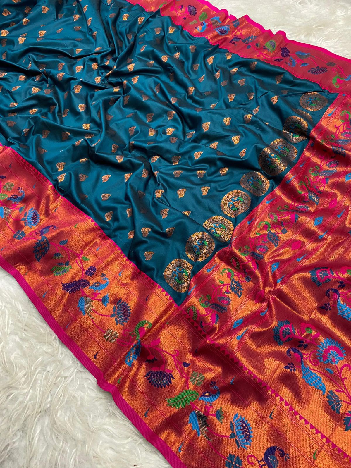 Peacock Meenakari Work Paithani Saree with Unstitched Blouse