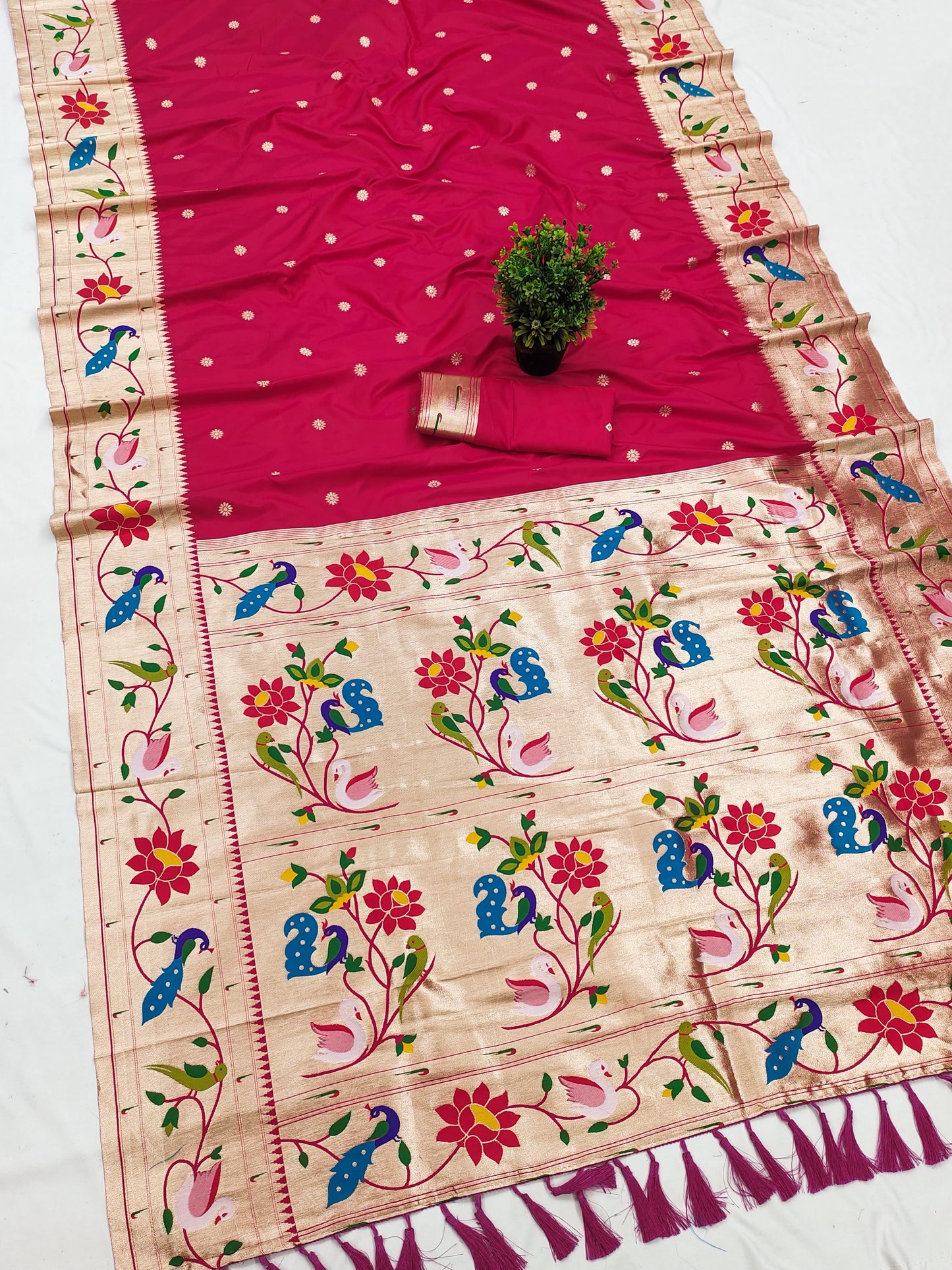 Lotus Meenakari Weawing Paithani Saree with Unstitched Blouse