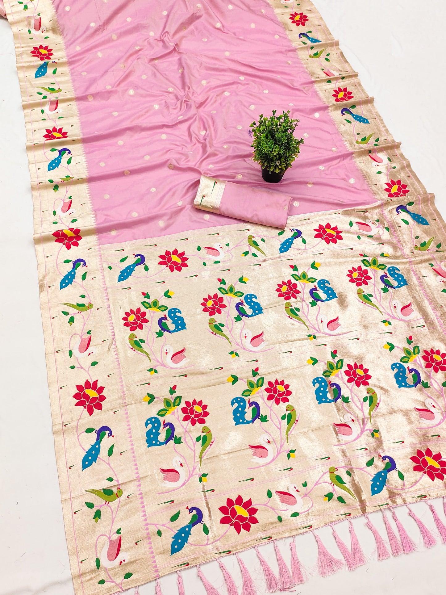 Lotus Meenakari Weawing Paithani Saree with Unstitched Blouse