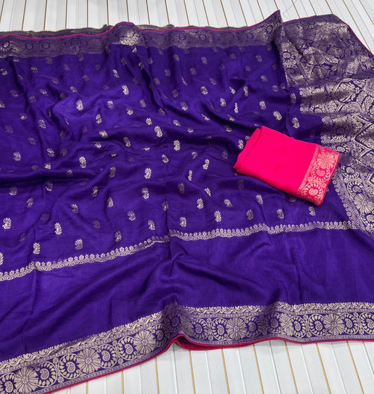 Jaqurad Meenakari Traditional Saree with Unstitched Blouse