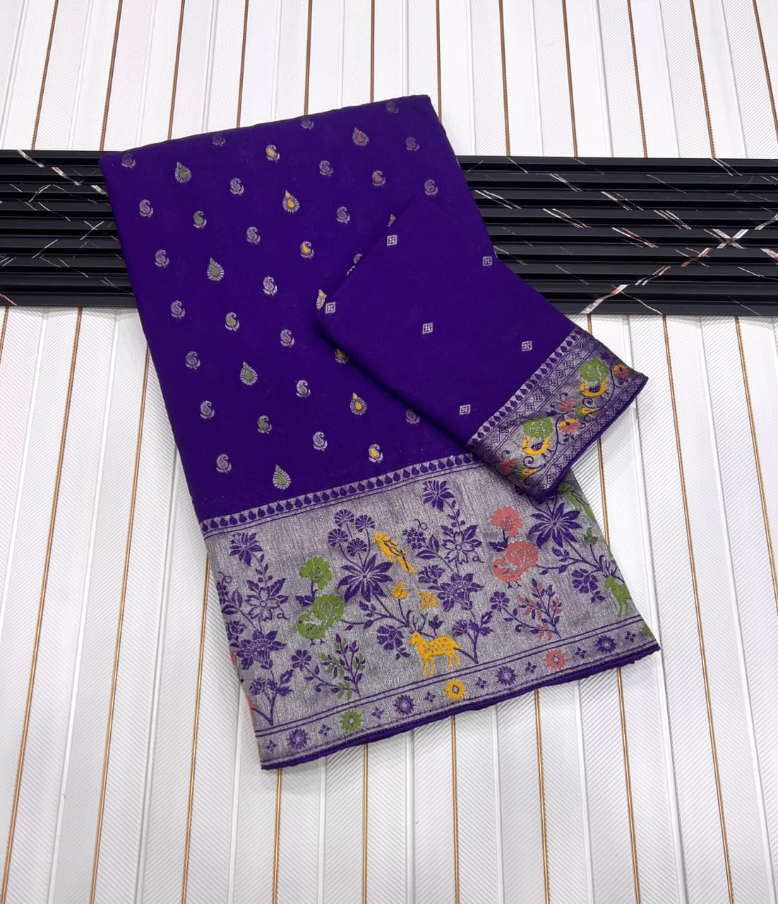 Purple color Meenakari work Paithani Saree with Unstitched Blouse
