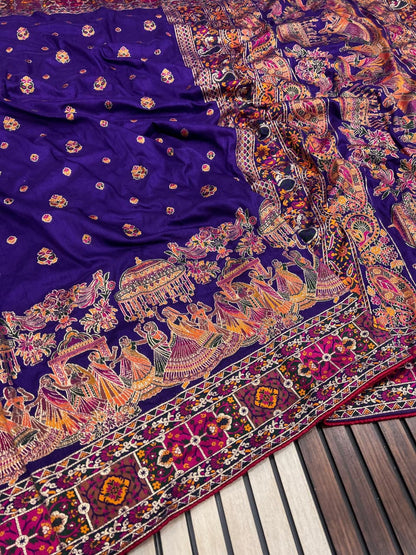 Purple color Pashmina Silk Saree with Unstitched Blouse