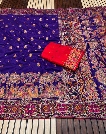 Purple color Pashmina Silk Saree with Unstitched Blouse