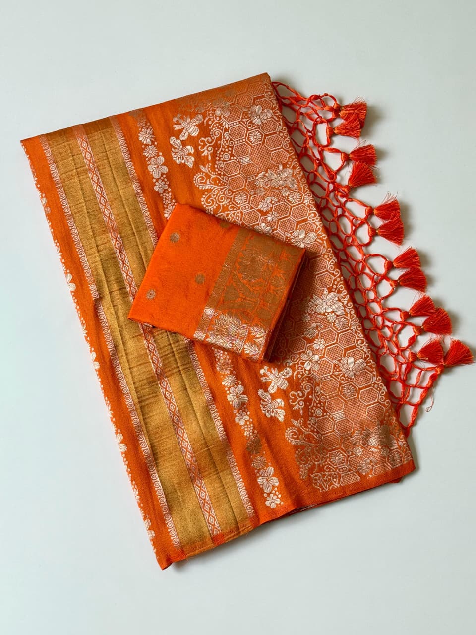 Orange color Jaqurad Weaving Traditional Saree with Unstitched Blouse