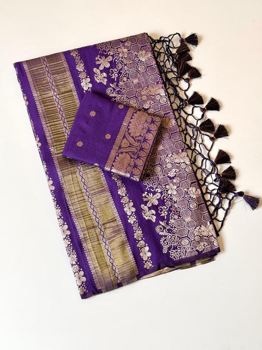Purple color Jaqurad Weaving Traditional Saree with Unstitched Blouse