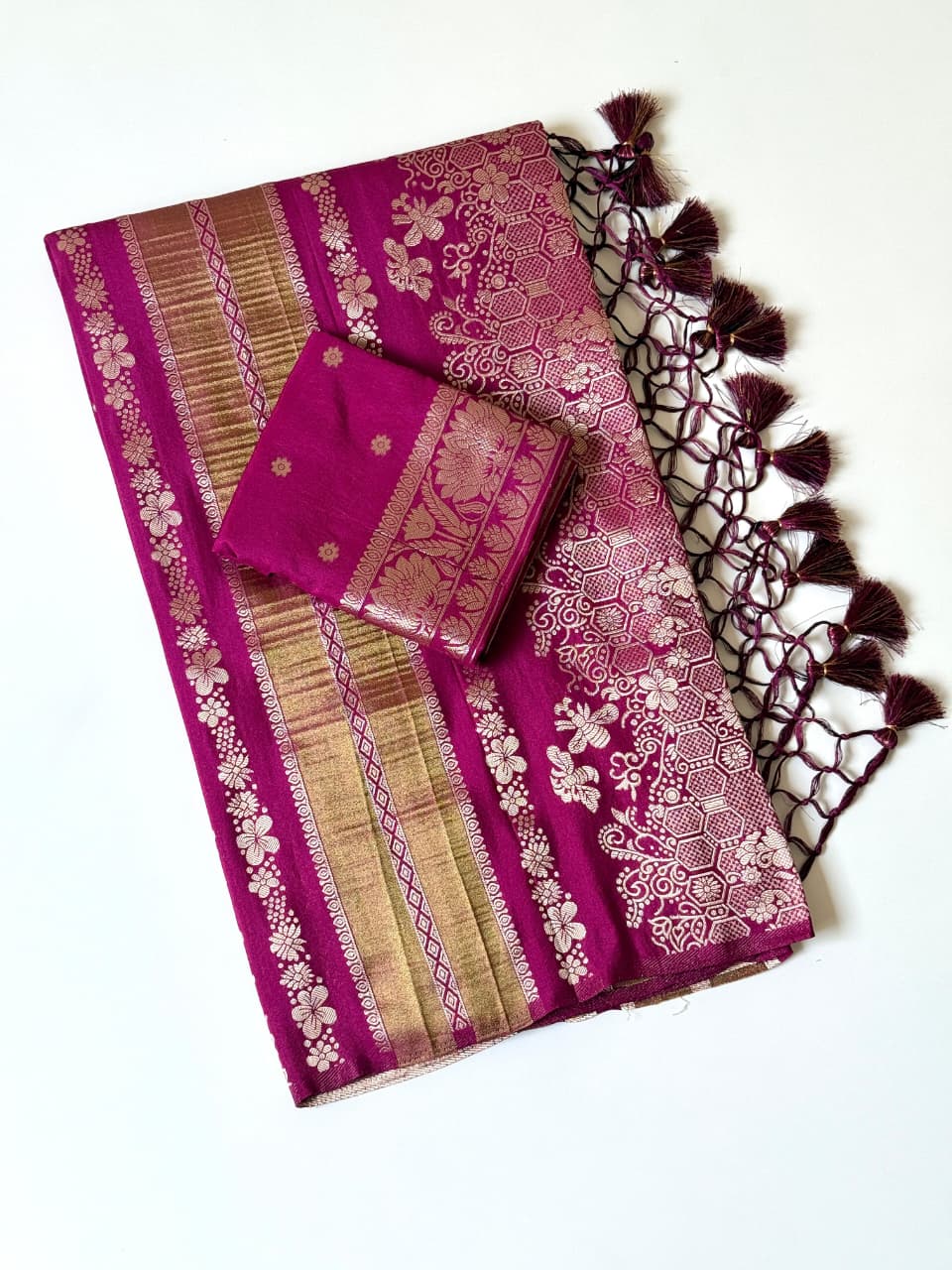 Wine color Jaqurad Weaving Traditional Saree with Unstitched Blouse