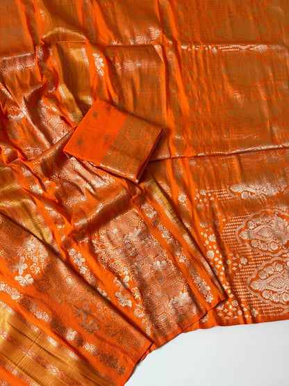 Orange color Jaqurad Weaving Traditional Saree with Unstitched Blouse