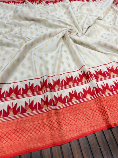 White color Jari Jaqurad all Over Butti Rich Pallu Saree with Unstitched Blouse