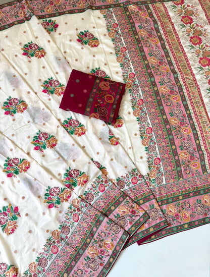 White color Rajwada Pashmina Silk Saree with Unstitched Blouse