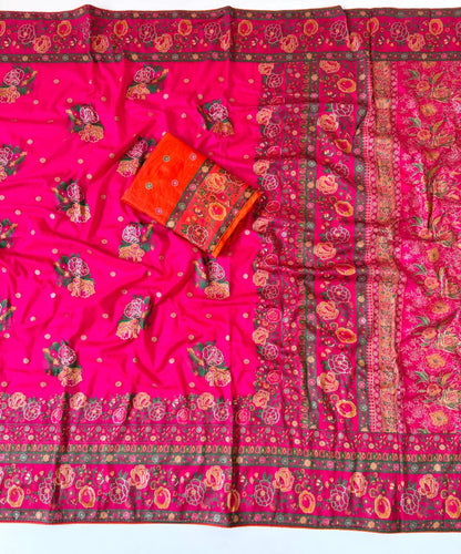 Pink color Rajwada Pashmina Silk Saree with Unstitched Blouse