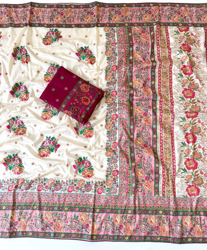 White color Rajwada Pashmina Silk Saree with Unstitched Blouse