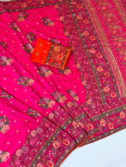 Pink color Rajwada Pashmina Silk Saree with Unstitched Blouse