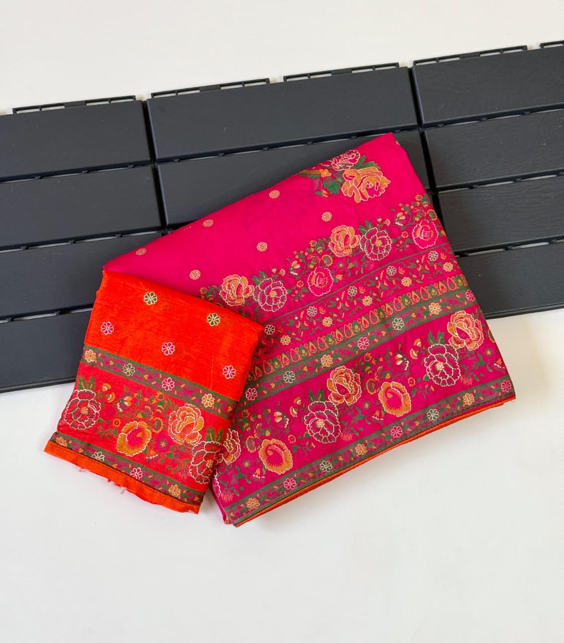 Pink color Rajwada Pashmina Silk Saree with Unstitched Blouse
