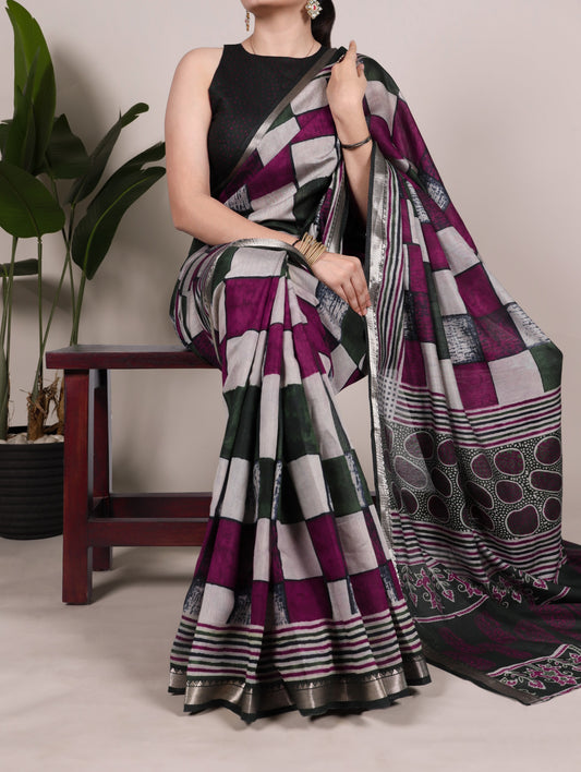 Polyester Viscose Chanderi Print Saree