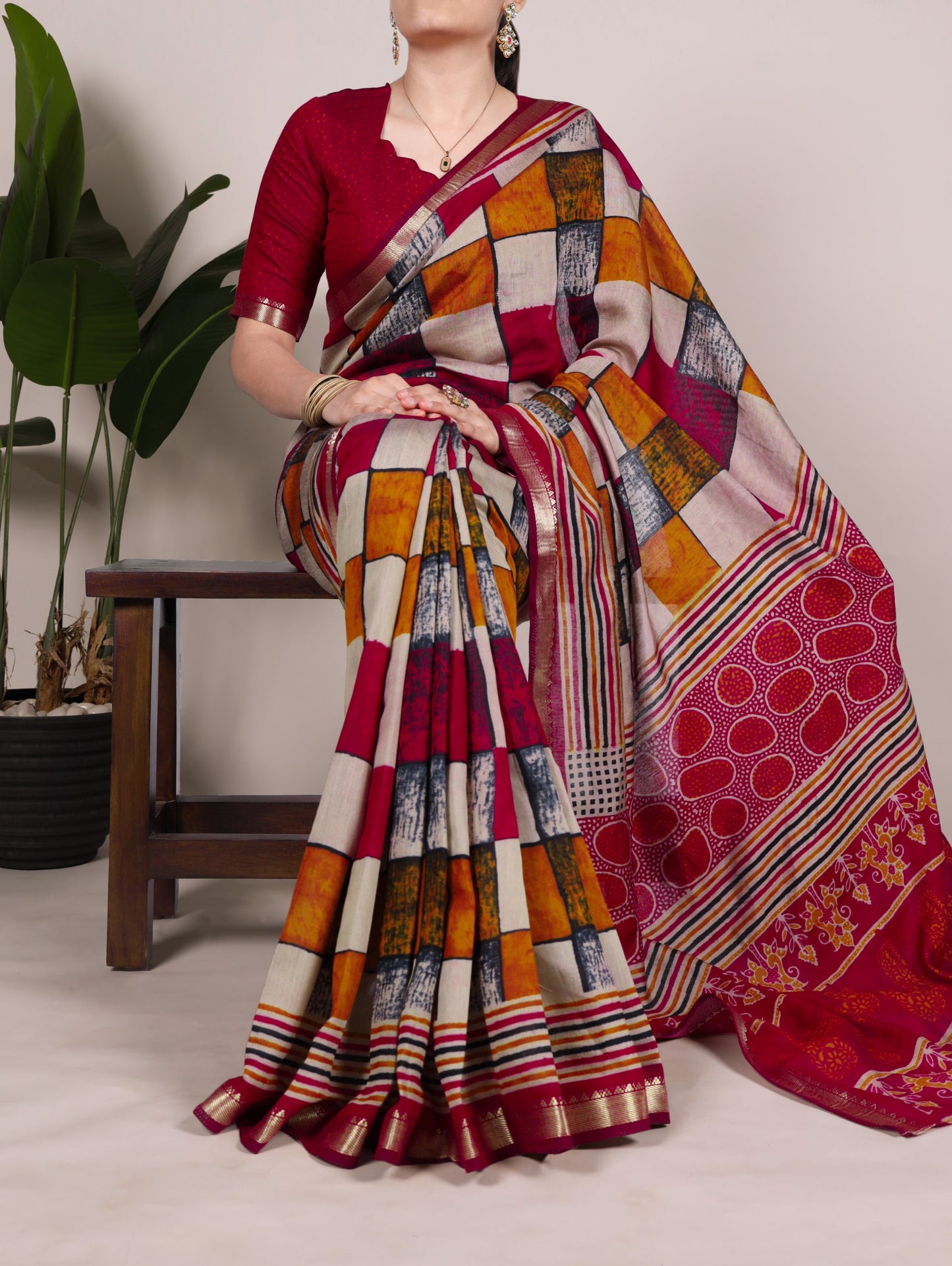 Polyester Viscose Chanderi Print Saree