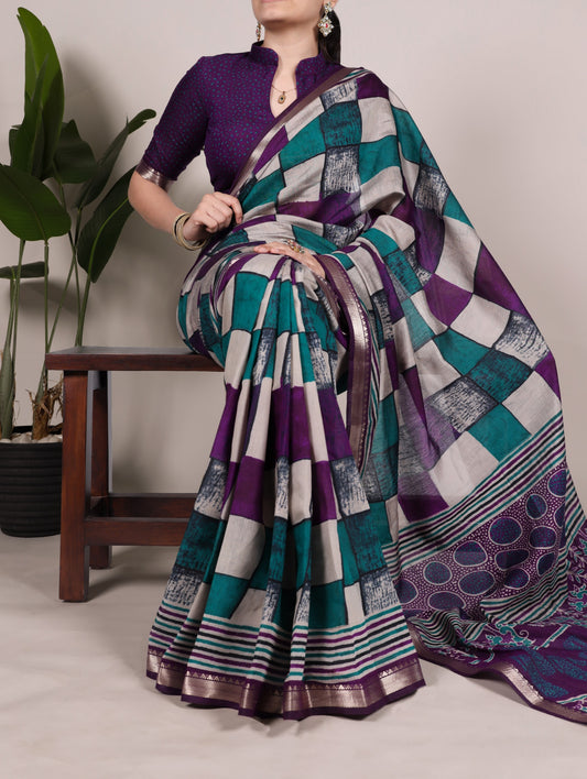 Polyester Viscose Chanderi Print Saree