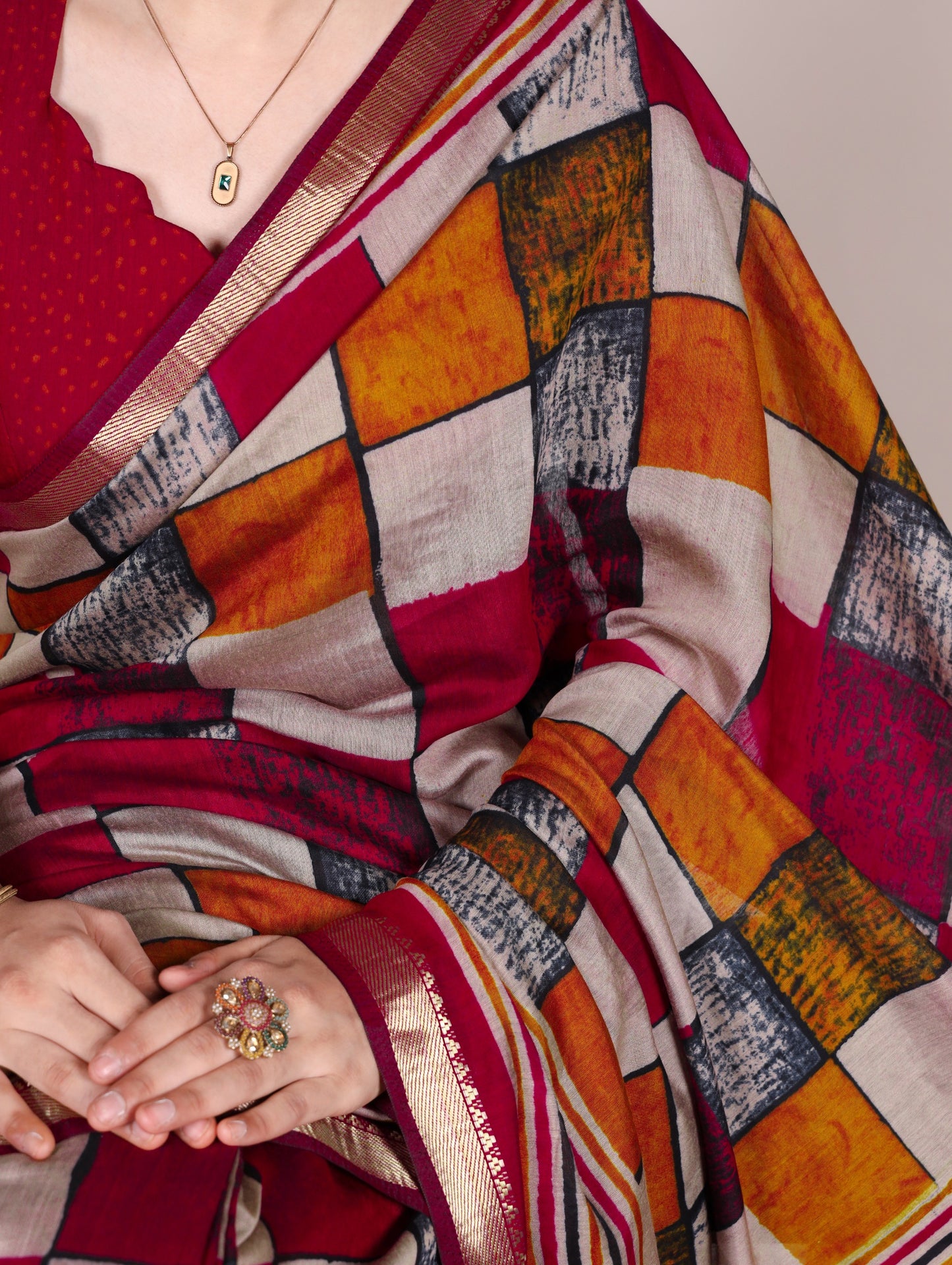 Polyester Viscose Chanderi Print Saree
