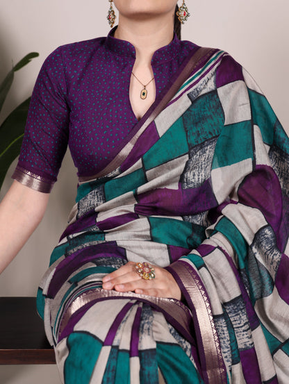 Polyester Viscose Chanderi Print Saree