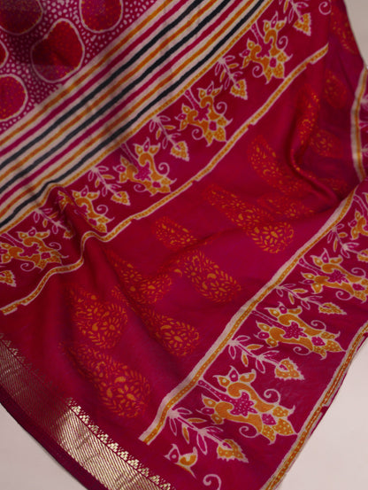 Polyester Viscose Chanderi Print Saree