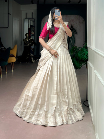 Cream color South Indian Lehenga Choli