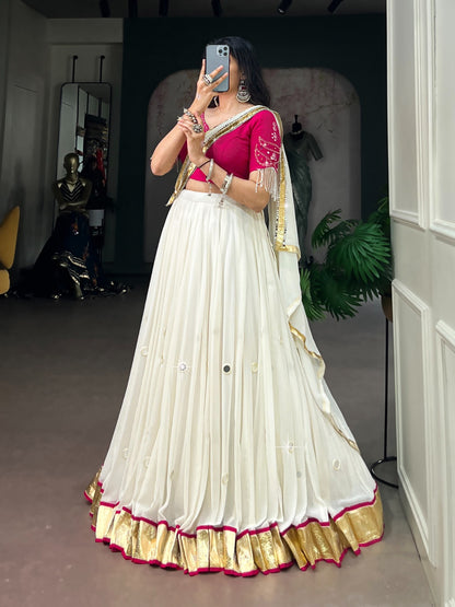 White color Real Mirror work Navratri Lehenga choli