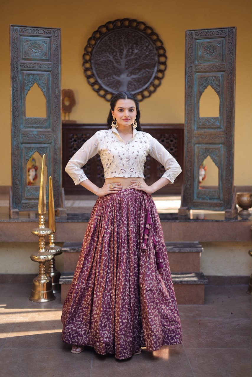 Cosmos Jacquard Indo western Co-ord Set Lehenga Choli