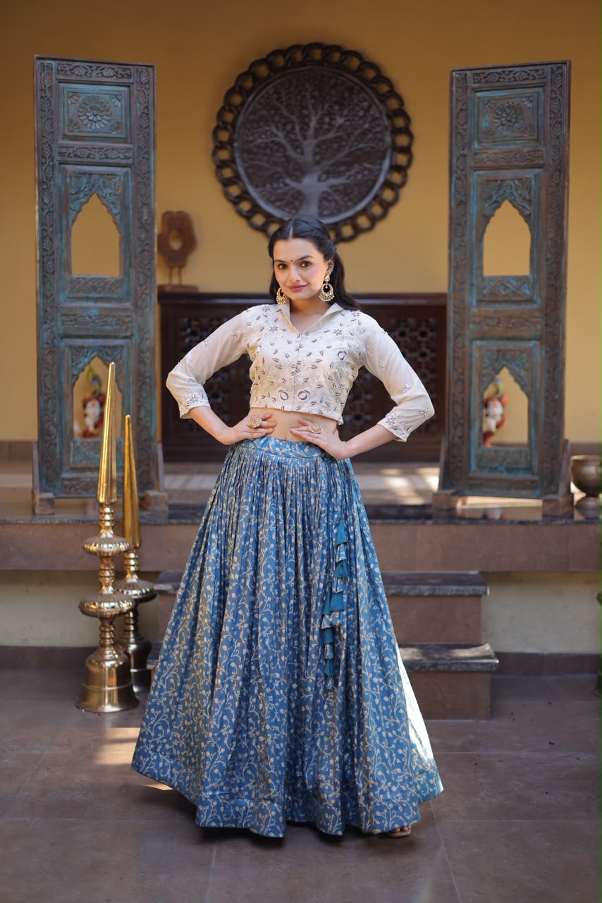 Cosmos Jacquard Indo western Co-ord Set Lehenga Choli