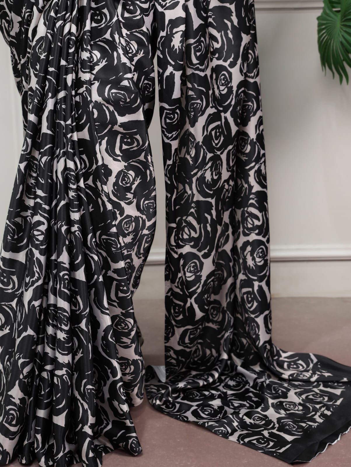 Satin Silk Print Saree with Unstitched Blouse
