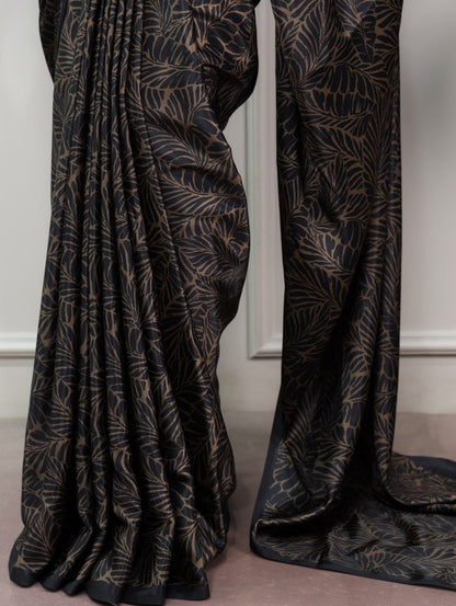 Satin Silk Print Saree with Unstitched Blouse
