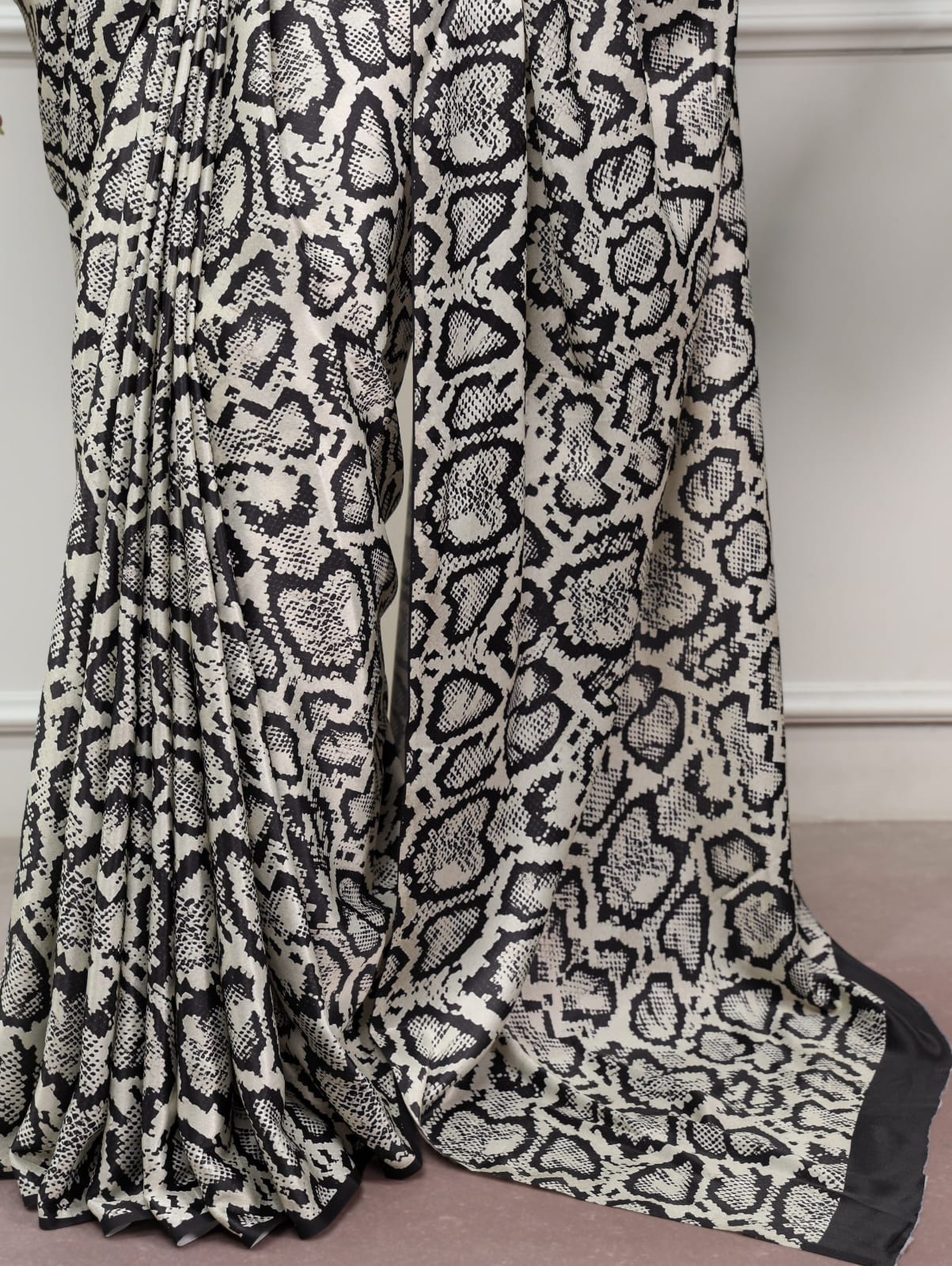 Satin Silk Print Saree with Unstitched Blouse
