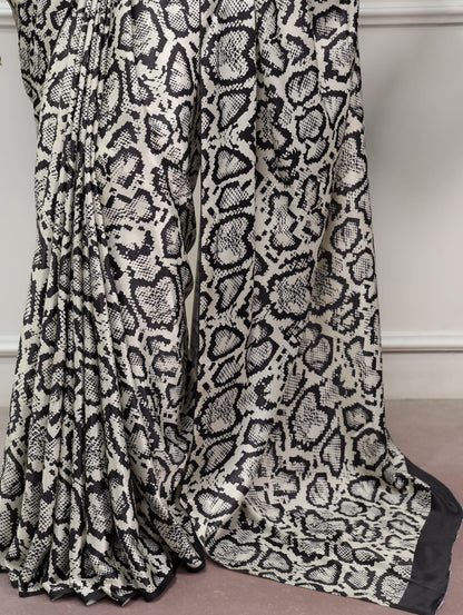 Satin Silk Print Saree with Unstitched Blouse