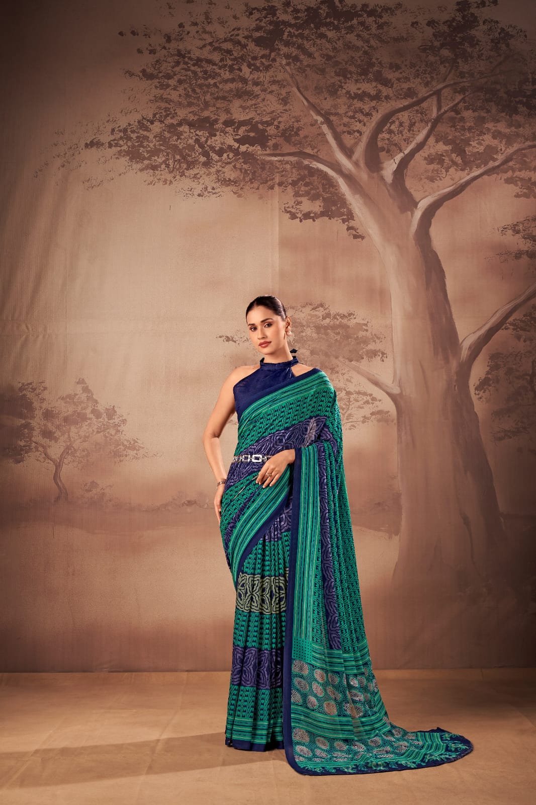 Poly Mal Cotton Print Saree with Unstitched Blouse
