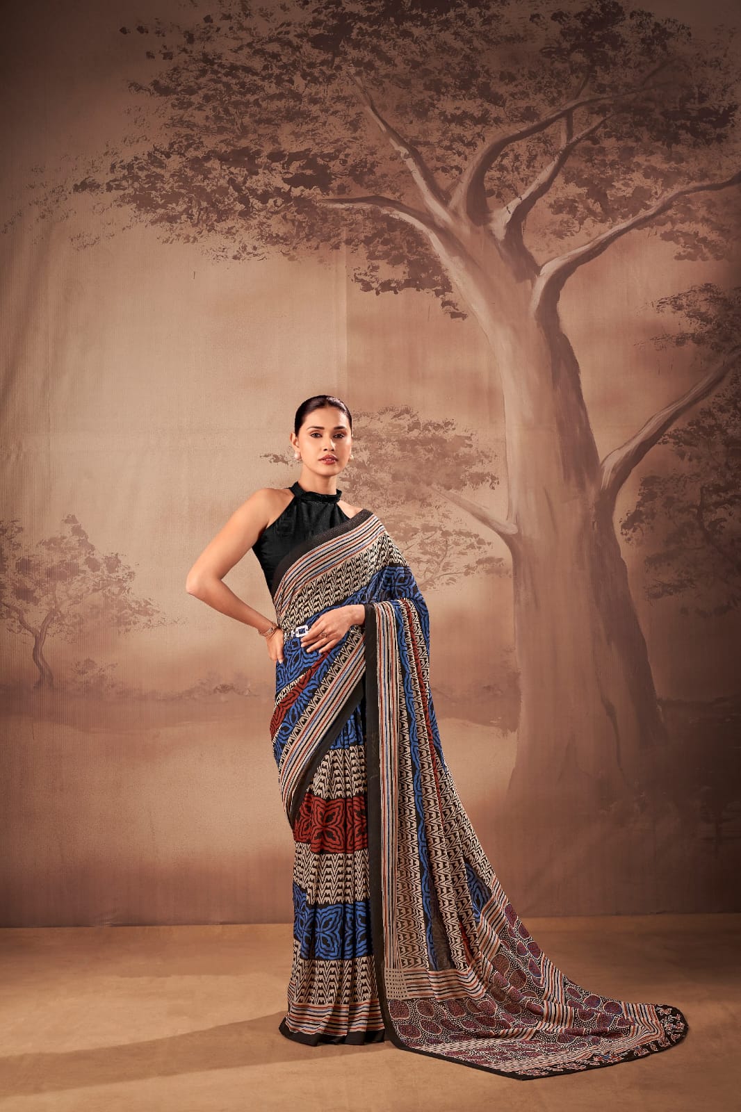Poly Mal Cotton Print Saree with Unstitched Blouse