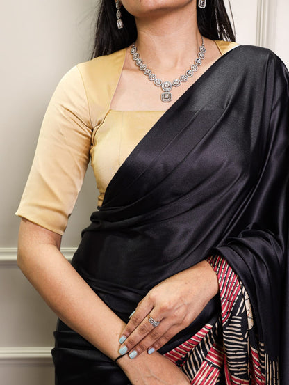 Satin Silk Print Saree with Unstitched Blouse
