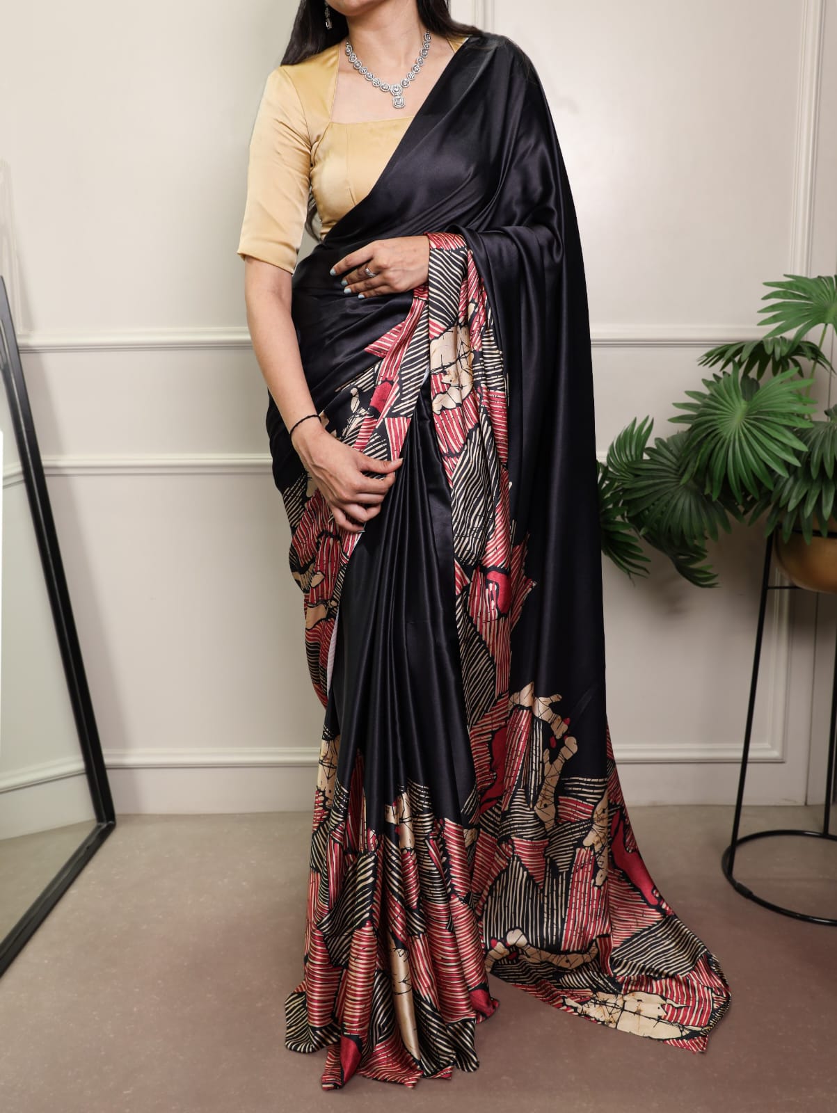 Satin Silk Print Saree with Unstitched Blouse