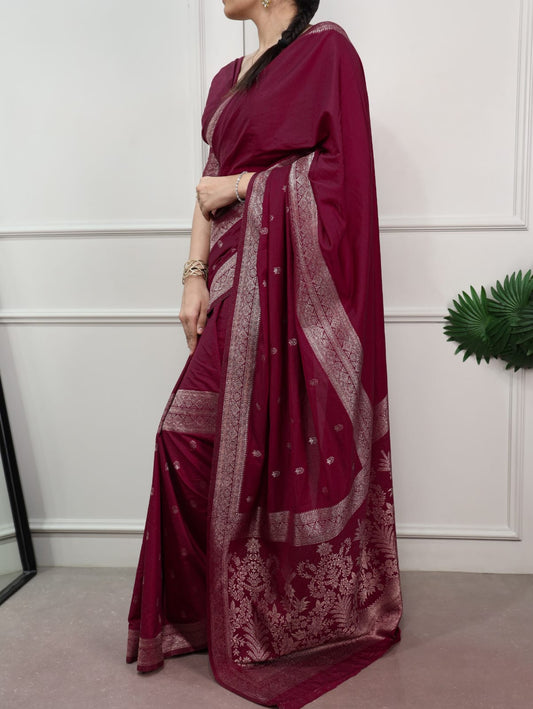 Zari Weaving Traditional Saree with Unstitched Blouse