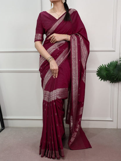Zari Weaving Traditional Saree with Unstitched Blouse