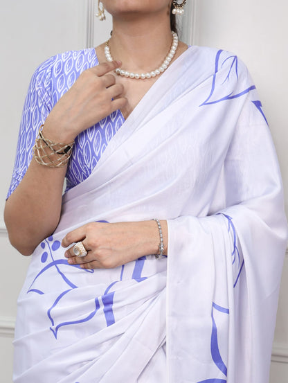 Satin Silk Print Saree with Unstitched Blouse
