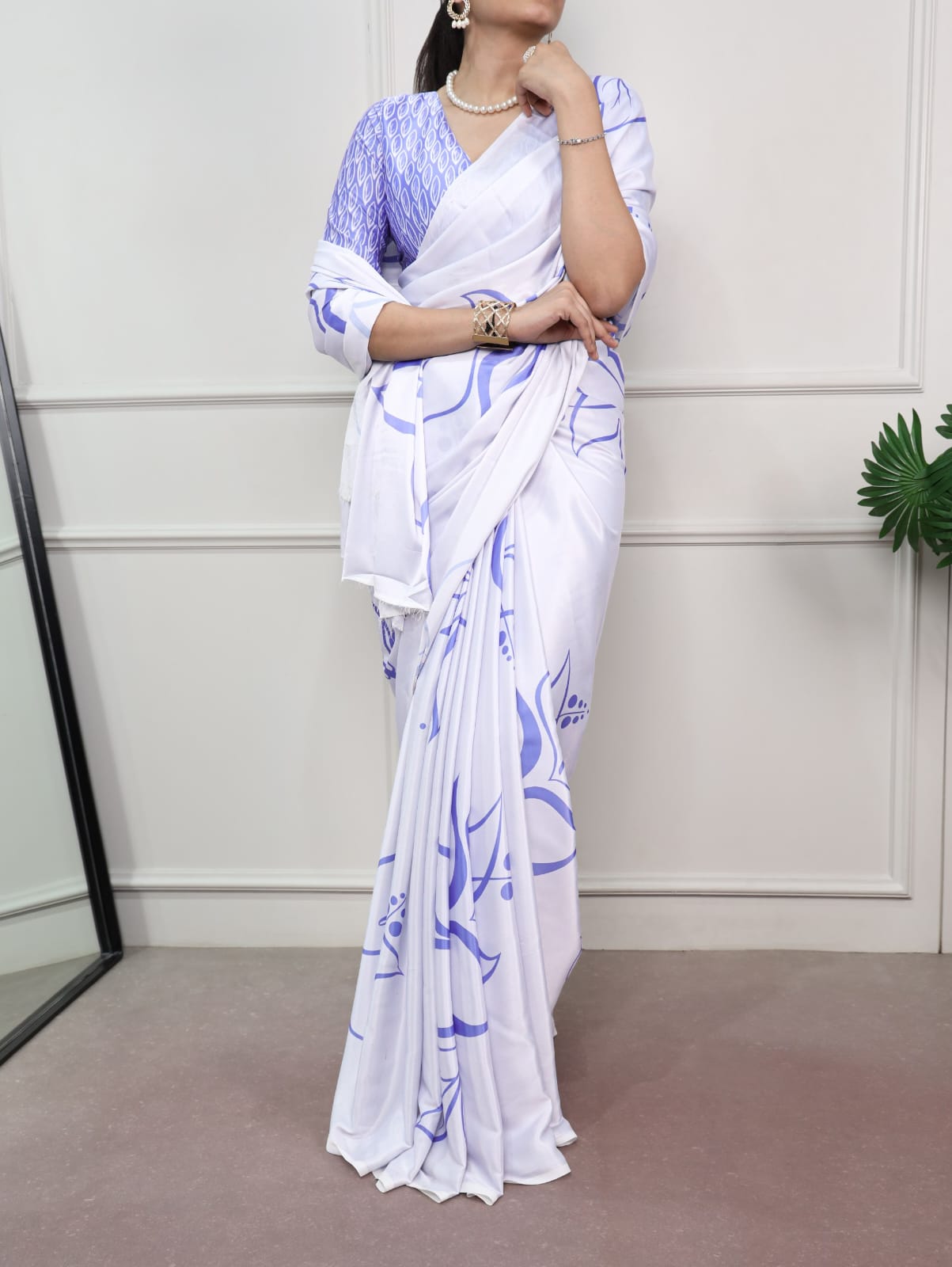 Satin Silk Print Saree with Unstitched Blouse