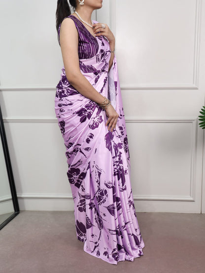 Satin Silk Print Saree with Unstitched Blouse