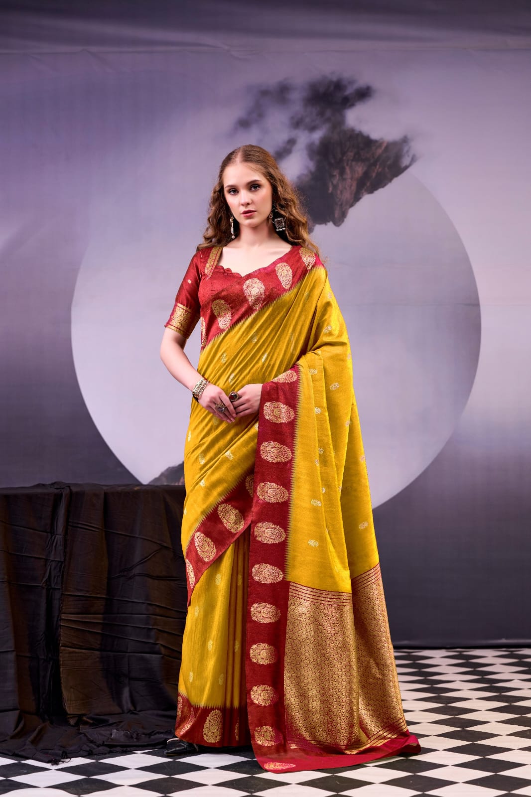 Zari Weaving Traditional Poly Cotton Saree with Unstitched Blouse
