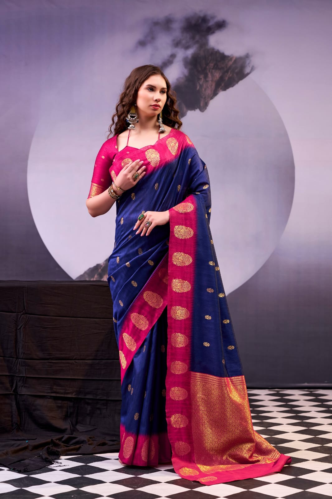 Zari Weaving Traditional Poly Cotton Saree with Unstitched Blouse