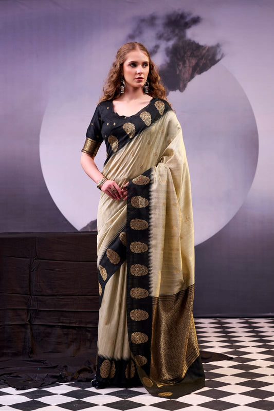 Zari Weaving Traditional Poly Cotton Saree with Unstitched Blouse